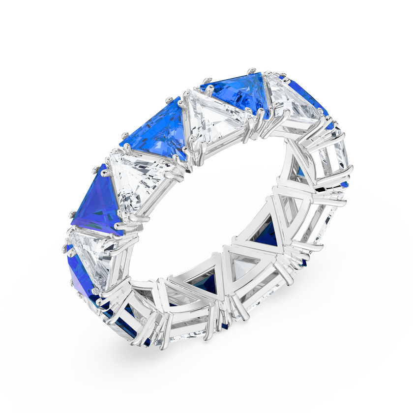 swarovski خاتم كوكتيل matrix، قطع مثلث، لون أزرق، طلاء روديوم